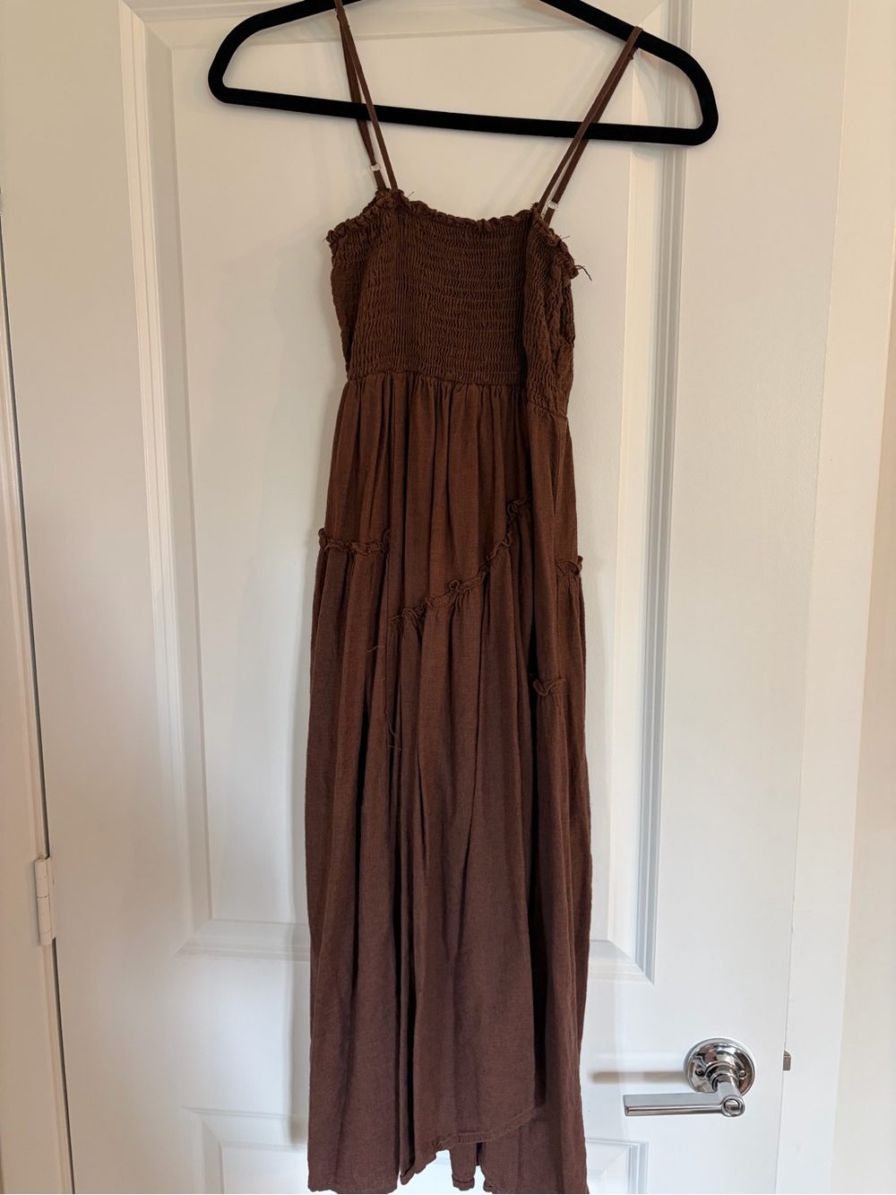 Urban Renewal Brown Smocked Asymmetrical Maxi Dress with Spaghetti Straps